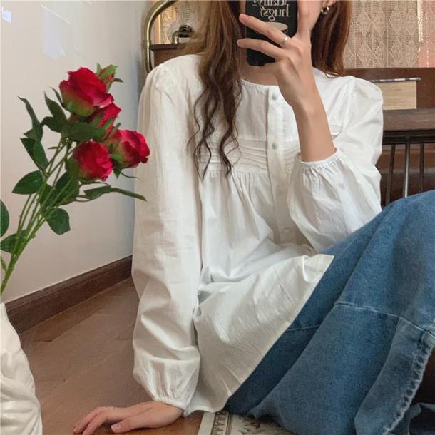 ベーシックピンタックシャツ 4744-画像2-韓国ファッション通販POPREA［ポップリア］