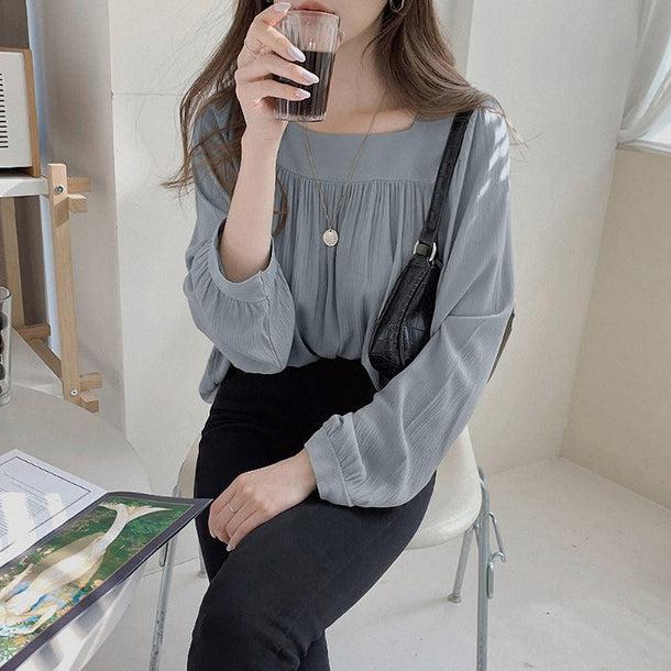 ルーズドレープシフォンブラウス 5172-画像2-韓国ファッション通販POPREA［ポップリア］