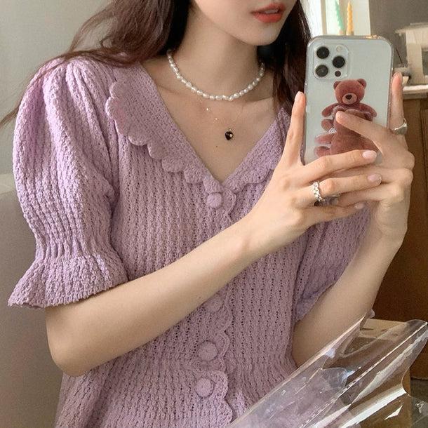 ロマンティックフリルサマーニット 5163-画像2-韓国ファッション通販POPREA［ポップリア］