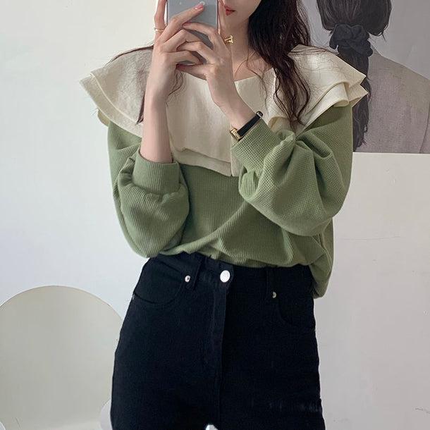 ダブルフリルカラートップス 5094-画像2-韓国ファッション通販POPREA［ポップリア］