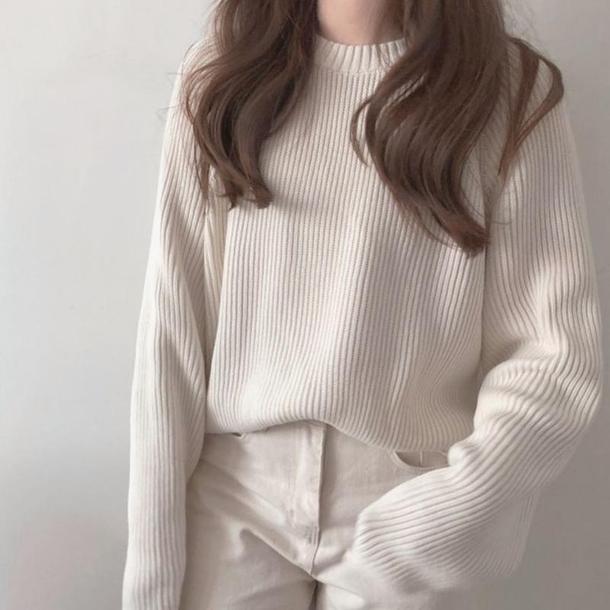 ニット　アイボリー ベーシックアイボリーニットトップス 4717 - 韓国ファッション