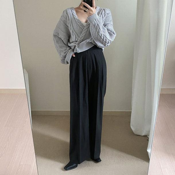 Vネックツイスト編みワンボタンニット 5061-画像2-韓国ファッション通販POPREA［ポップリア］