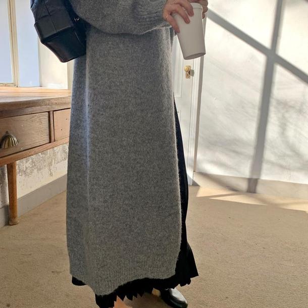 ラウンドネックスリットニットワンピース 4859-画像2-韓国ファッション通販POPREA［ポップリア］