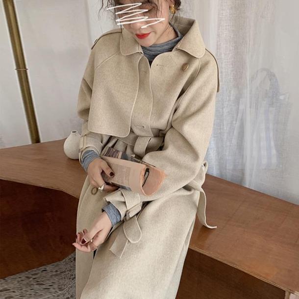 ダブルブレストベルトロングコート 4906-画像2-韓国ファッション通販POPREA［ポップリア］