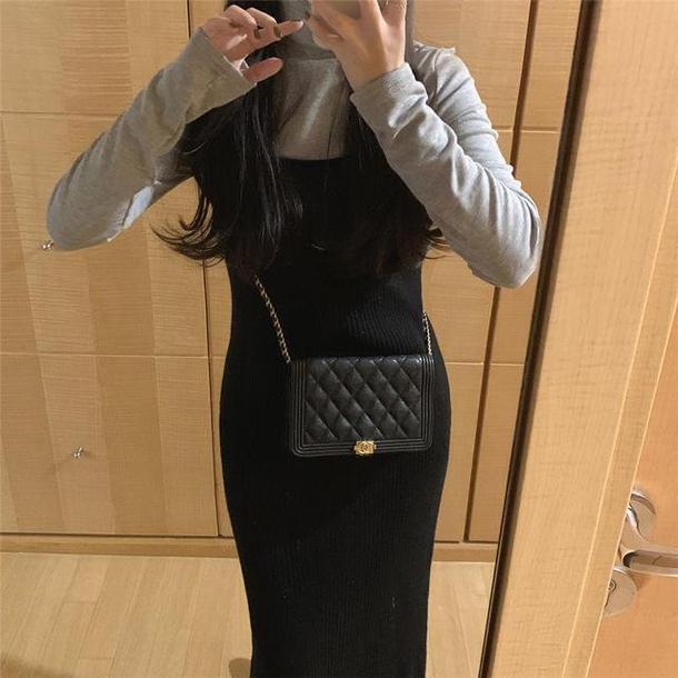 ニットキャミソールロングワンピース 4735-画像2-韓国ファッション通販POPREA［ポップリア］