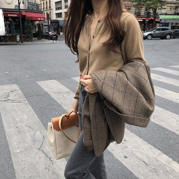 ラウンドネックショートカーディガン 4972-画像2-韓国ファッション通販POPREA［ポップリア］