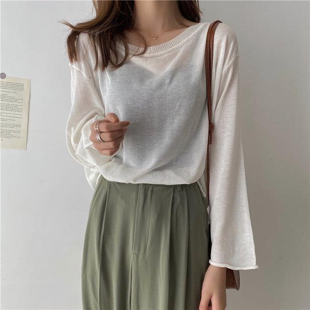 ラウンドネックシアートップス 5101-画像2-韓国ファッション通販POPREA［ポップリア］