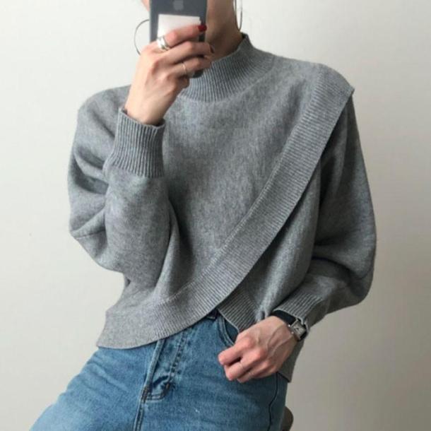 ハイネックフロントクロスニット 4856-画像2-韓国ファッション通販POPREA［ポップリア］