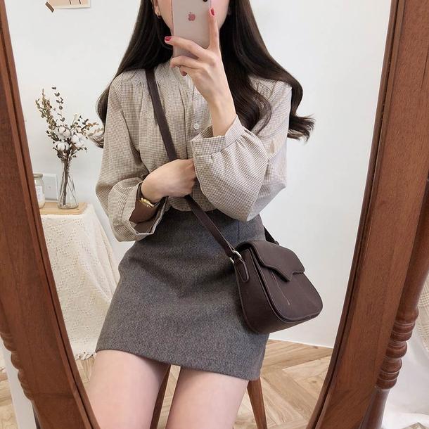 チェック柄ロングスリーブシャツ 4743-画像2-韓国ファッション通販POPREA［ポップリア］