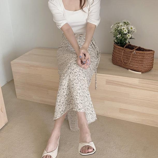 くすみフラワーミディスカート 5211-画像2-韓国ファッション通販POPREA［ポップリア］