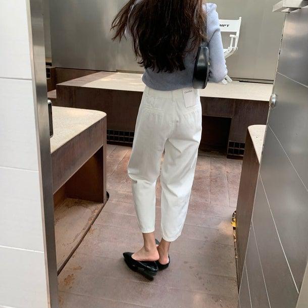 クロップドホワイトデニムパンツ 4994-画像2-韓国ファッション通販POPREA［ポップリア］