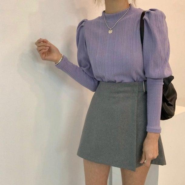 ぷちハイネックパフスリーブニット 4992-画像2-韓国ファッション通販POPREA［ポップリア］