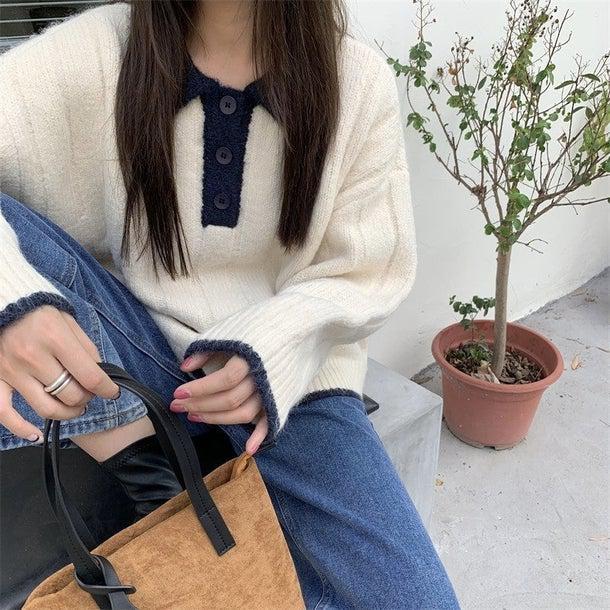 ルーズポロニット 4976-画像2-韓国ファッション通販POPREA［ポップリア］