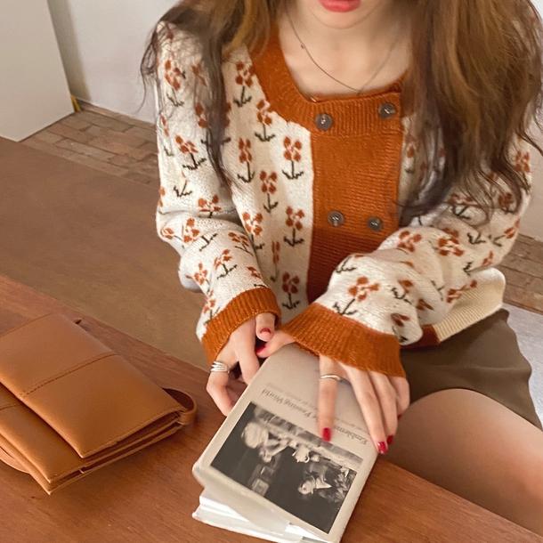 ダブルボタンフラワーカーディガン 4801-画像2-韓国ファッション通販POPREA［ポップリア］