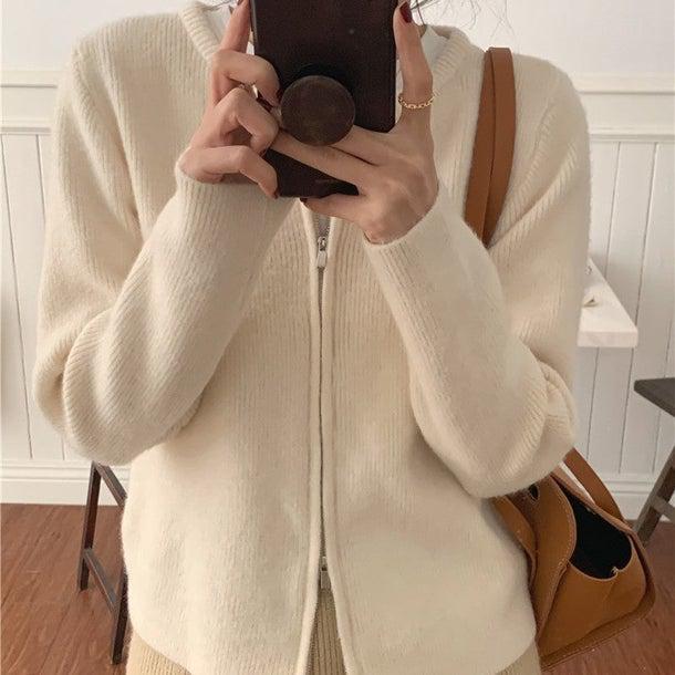 ラウンドネックジッパーカーディガン 4968-画像2-韓国ファッション通販POPREA［ポップリア］