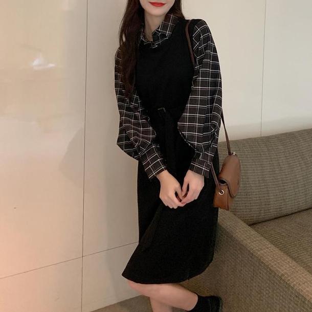 フェイクブラウス＆ブラックジャンスカドレス 4738-画像2-韓国ファッション通販POPREA［ポップリア］