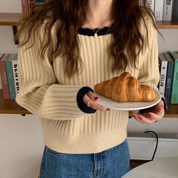 あったかシンプルリブショートニット 4853-画像2-韓国ファッション通販POPREA［ポップリア］