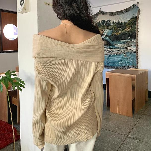 ベーシックオフショルダーリブニット 4788-画像2-韓国ファッション通販POPREA［ポップリア］