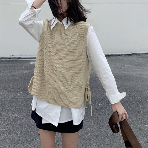 サイドリボンニットベスト 4772-画像2-韓国ファッション通販POPREA［ポップリア］