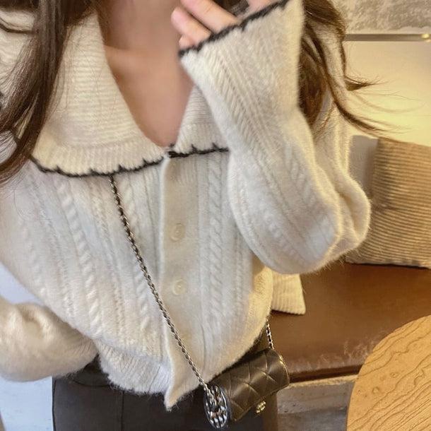 フリル襟ニットカーディガン 5032-画像2-韓国ファッション通販POPREA［ポップリア］