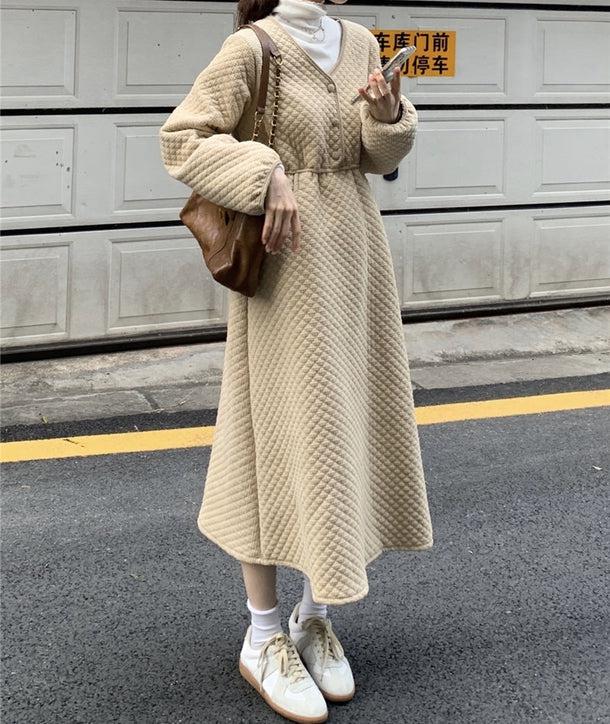 Vネックキルティングワンピース 5033-画像2-韓国ファッション通販POPREA［ポップリア］