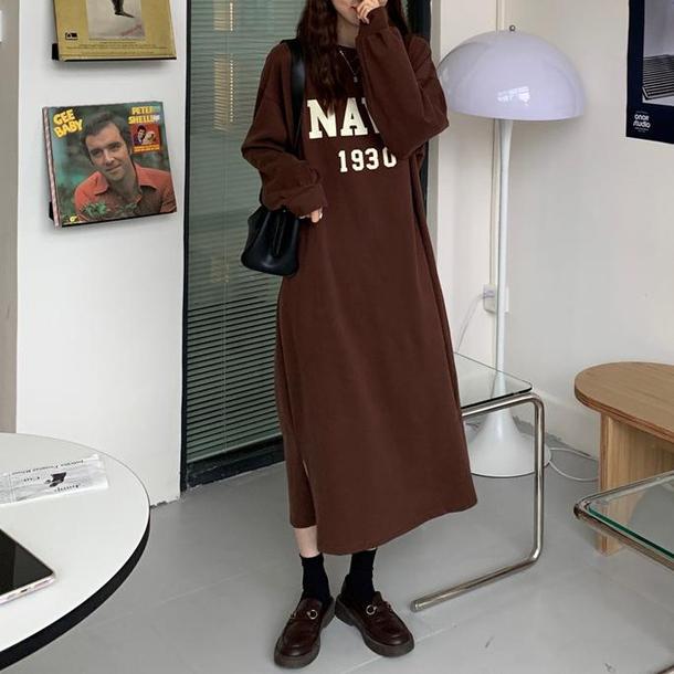 ロゴプリントトレーナーワンピース 4688-画像2-韓国ファッション通販POPREA［ポップリア］