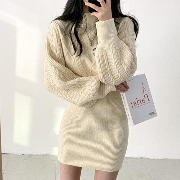 ハイネックニット&ミニスカートワンピ 4897-画像2-韓国ファッション通販POPREA［ポップリア］