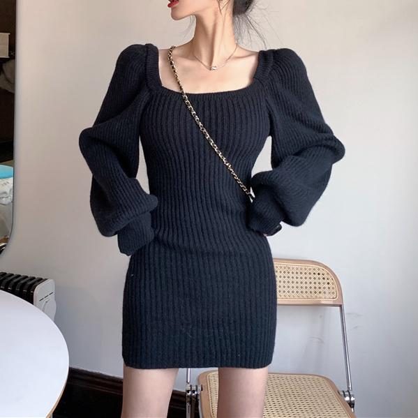 ベーシックショートリブニットワンピ 4866-画像2-韓国ファッション通販POPREA［ポップリア］