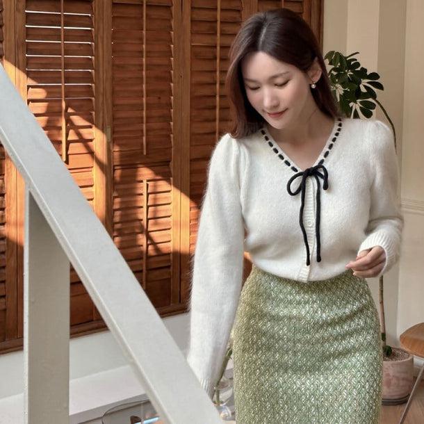 ステッチラインリボンデザインニット ﻿﻿ 5742-画像2-韓国ファッション通販POPREA［ポップリア］