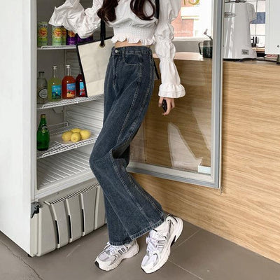ハイウエストワイルドレッグデニムパンツ 5074-画像2-韓国ファッション通販POPREA［ポップリア］