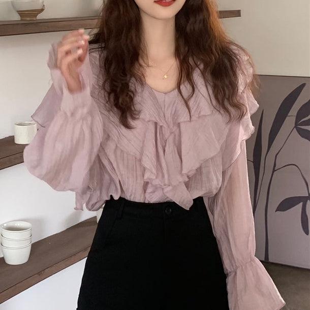 ラベンダーフリルブラウス﻿ 5137-画像2-韓国ファッション通販POPREA［ポップリア］