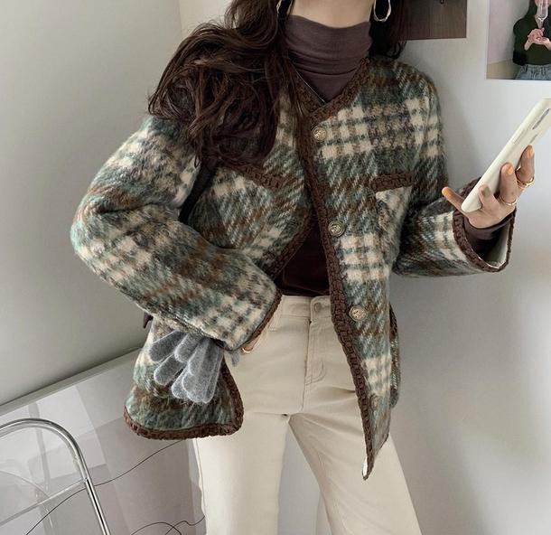 チェック柄ウールショートジャケット 4806-画像39-韓国ファッション通販POPREA［ポップリア］