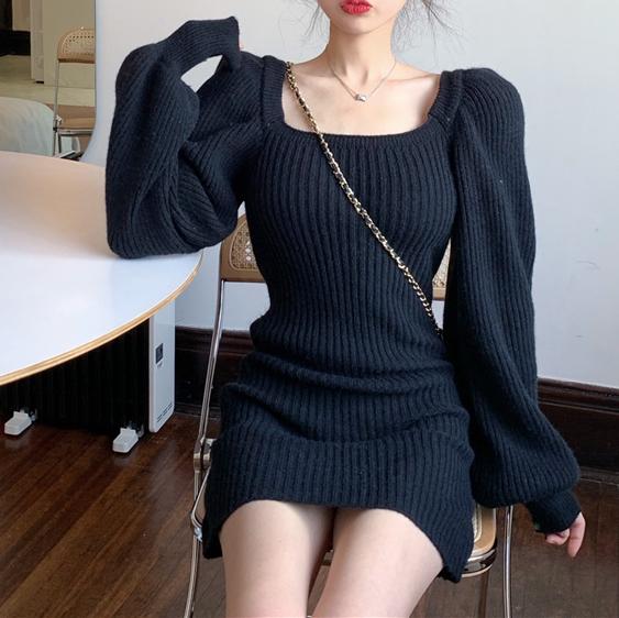 ベーシックショートリブニットワンピ 4866-画像3-韓国ファッション通販POPREA［ポップリア］