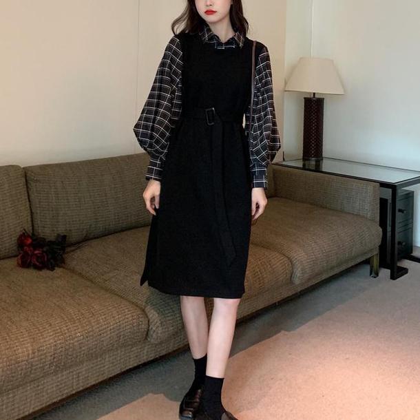 フェイクブラウス＆ブラックジャンスカドレス 4738-画像3-韓国ファッション通販POPREA［ポップリア］