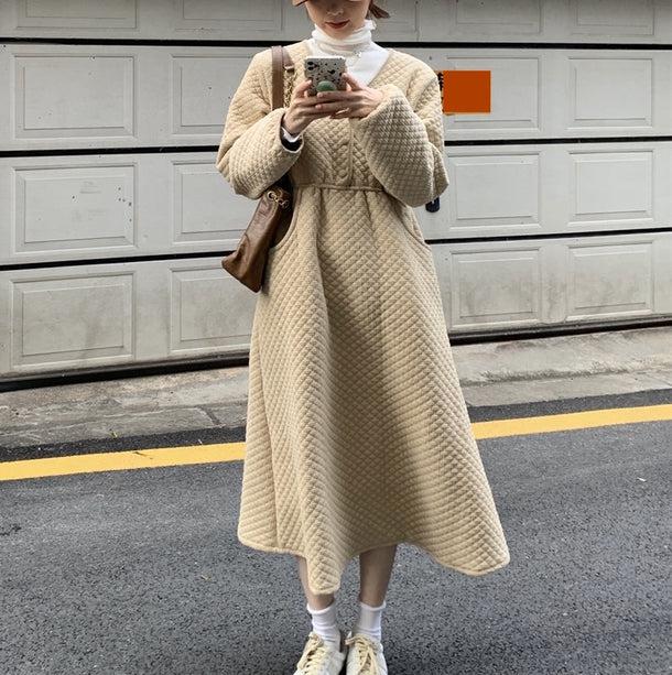 Vネックキルティングワンピース 5033-画像3-韓国ファッション通販POPREA［ポップリア］