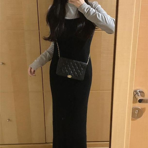 ニットキャミソールロングワンピース 4735-画像3-韓国ファッション通販POPREA［ポップリア］