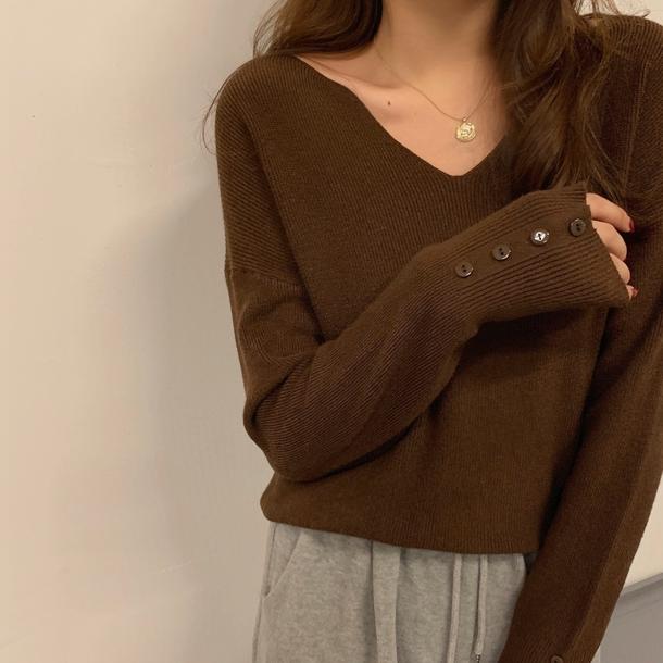 Vネックボタンスリーブトップス 4858-画像3-韓国ファッション通販POPREA［ポップリア］