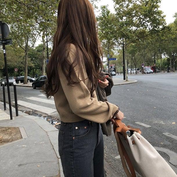 ラウンドネックショートカーディガン 4972-画像3-韓国ファッション通販POPREA［ポップリア］