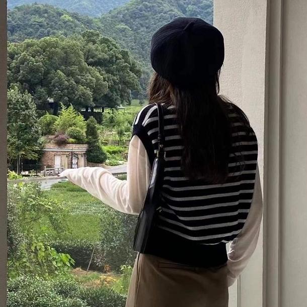 POLOボーダーニットベスト 4712-画像3-韓国ファッション通販POPREA［ポップリア］