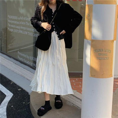 変形ランダムプリーツミディスカート 5823-画像3-韓国ファッション通販POPREA［ポップリア］