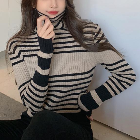 タートルネックボーダータイトニット 4914-画像3-韓国ファッション通販POPREA［ポップリア］