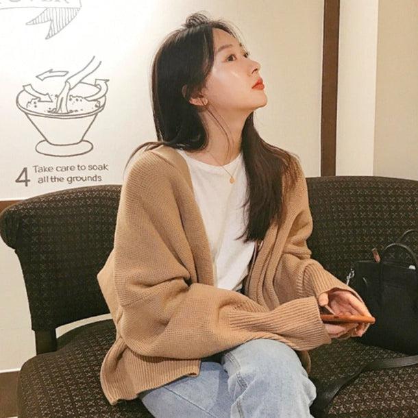 Vネックショートニットカーディガン 5041-画像3-韓国ファッション通販POPREA［ポップリア］