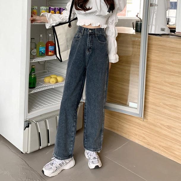 ハイウエストワイルドレッグデニムパンツ 5074-画像3-韓国ファッション通販POPREA［ポップリア］