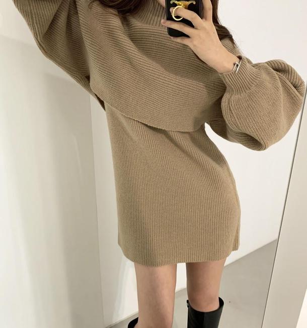 ハイネックニットトップス＆ミニワンピース 4815-画像3-韓国ファッション通販POPREA［ポップリア］