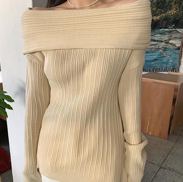 ベーシックオフショルダーリブニット 4788-画像3-韓国ファッション通販POPREA［ポップリア］