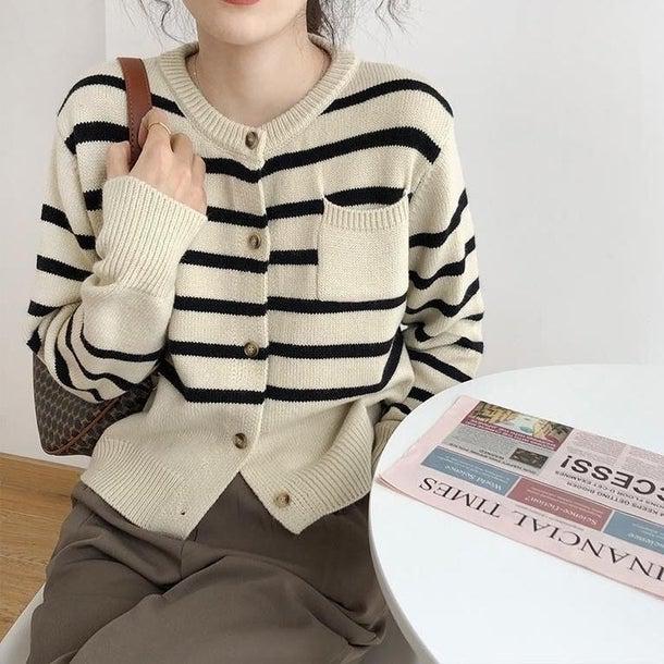 ベーシックボーダーカーディガン 4939-画像3-韓国ファッション通販POPREA［ポップリア］