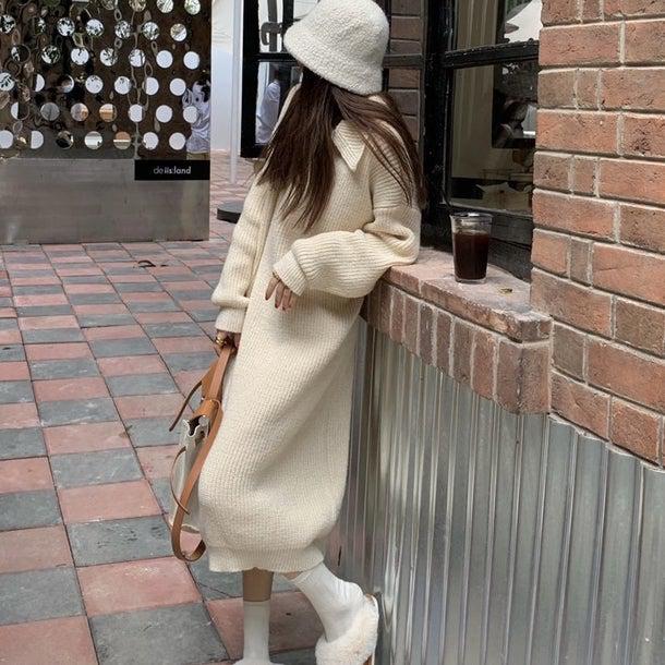 ワッフルミディニットワンピース 4933-画像3-韓国ファッション通販POPREA［ポップリア］