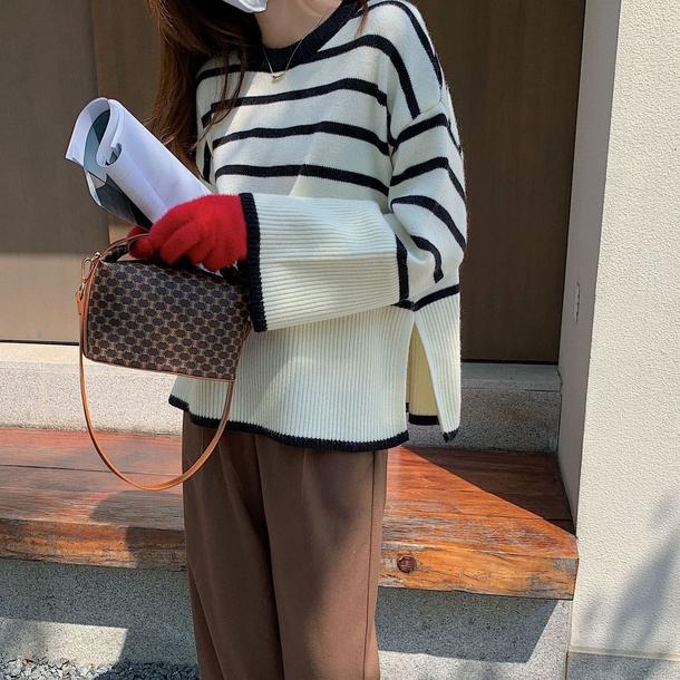 ベルスリーブボーダーニット 4804-画像3-韓国ファッション通販POPREA［ポップリア］