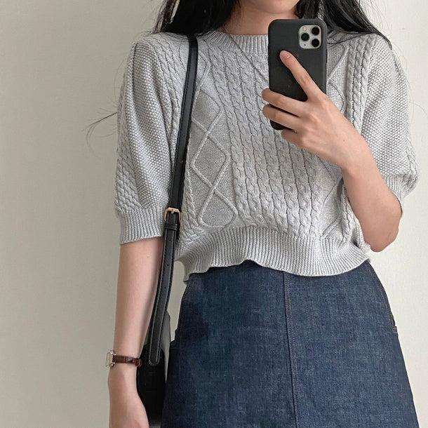 パフスリケーブルサマーニット 5227-画像3-韓国ファッション通販POPREA［ポップリア］