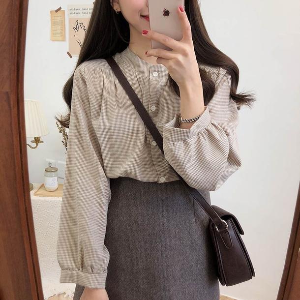 チェック柄ロングスリーブシャツ 4743-画像3-韓国ファッション通販POPREA［ポップリア］